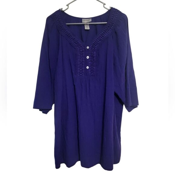 Catherines Tops - #70 Catherines Purple Crochet Lined Neckline Womens Blouse, Plus Size 2X 22/24